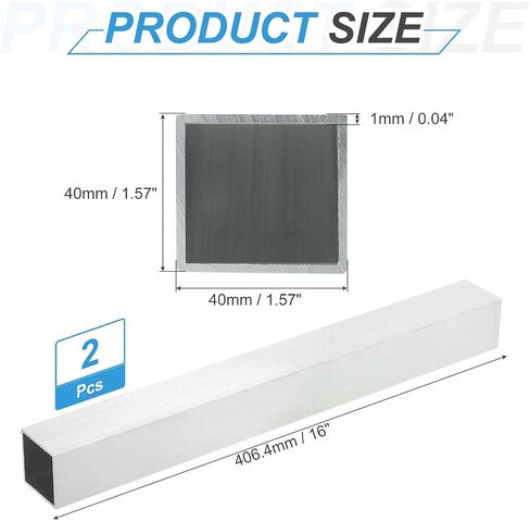 MECCANIXITY Aluminum Square Tubing,1.57"x1.57"x16" Long 0.04" Wall Thick 6063 Aluminum Square Tube Seamless Structural Metal Profile Hardware for Construction DIY Home Decor Furniture 2pcs in Kuwait