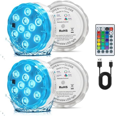 أضواء القارب القابلة لإعادة الشحن من Seaponer - مصابيح LED مقاومة للماء IPX8 مع جهاز تحكم عن بعد، RGB متعدد 25 لونًا، للأضواء الداخلية على سطح السفينة، قارب صيد الكاياك البط جون باس، 4 عبوات in Kuwait