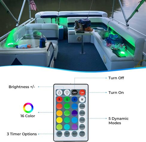 أضواء القارب القابلة لإعادة الشحن من Seaponer - مصابيح LED مقاومة للماء IPX8 مع جهاز تحكم عن بعد، RGB متعدد 25 لونًا، للأضواء الداخلية على سطح السفينة، قارب صيد الكاياك البط جون باس، 4 عبوات in Kuwait