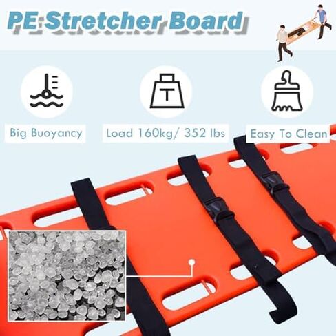 Portable Stretcher-Emergency Rescue Floating Spine Board Stretcher for Water Rescue, Portable Life-Saving Equipment for Pools and Seaside,（Orange） in Kuwait