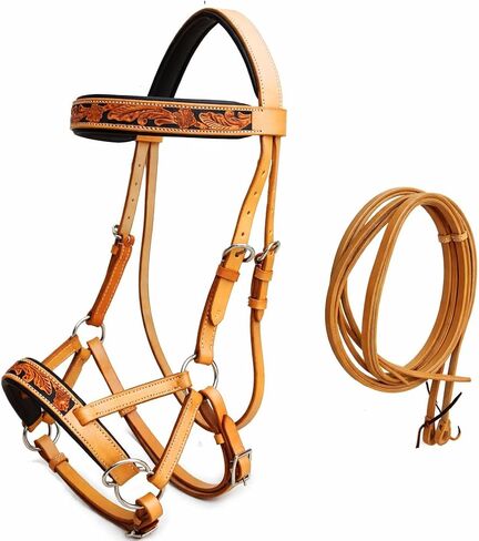 CHALLENGER Horse Western Leather Sunflower Bitless Sidepull Bridle Reins Hackamore 77RS26TN in Kuwait