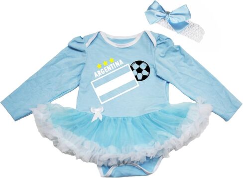 Petitebella Argentina Flag Soccer L/s Baby Dress Nb-18m in Kuwait