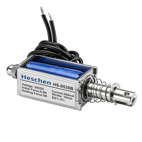 Heschen DC Solenoid Electromagnet, Push Pull Type, HS-0530B, DC24V 840mA, 10mm Stroke, Initial Force 0.5N, Max Keep Force 5N, Open Frame, Linear Motion in Kuwait