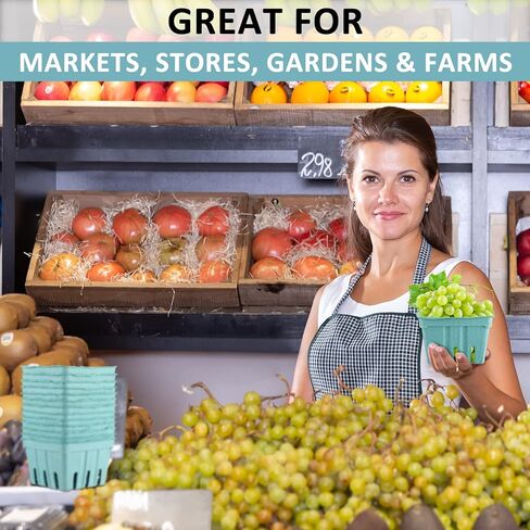 Potchen 150 حزمة سلة التوت الأخضر، 1 لتر من ألياف اللب التهوية إنتاج حاويات الفاكهة الخضروات سلال الفراولة لأسواق المزارعين محلات البقالة تقف على جانب الطريق، 4.3 × 4.3 × 3 بوصة in Kuwait