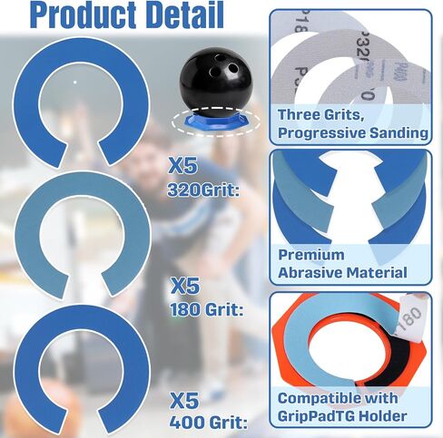 15pcs 6 Inch Bowling Ball Sanding Sand Pads Polishing Cleaning Kit, Grit 400, 320, 180,Heavy Cut Sanding Pads Compatible with GripPadTG,Durable Abrasive Polishing Pads for Ball Resurfacing in Kuwait