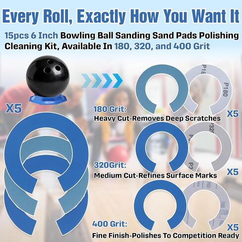 15pcs 6 Inch Bowling Ball Sanding Sand Pads Polishing Cleaning Kit, Grit 400, 320, 180,Heavy Cut Sanding Pads Compatible with GripPadTG,Durable Abrasive Polishing Pads for Ball Resurfacing in Kuwait