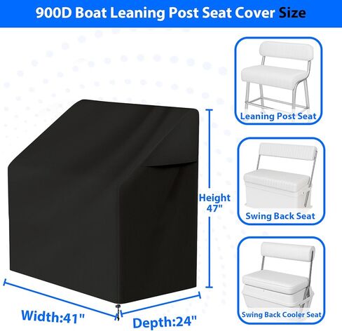 Waterproof Universal Leaning Post Cover, 900D Marine Grade Polyester Fabric Center Console Boat Swing Back Seat Cover, 47" H x 41" W x 24" D, Black in Kuwait