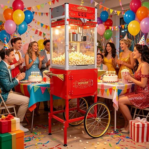Commercial Popcorn Machine with Cart - 32OZ Kettle Popcorn Makers With Heating Stainless Steel Pot 3-Switch Control for Business, Corporate, School, Institutional, Theater, Carnival, Church, Black in Kuwait