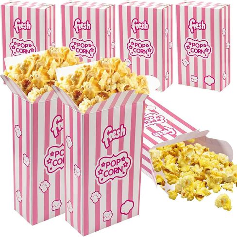 100 Pack Paper Popcorn Boxes, Classic Red & White Striped Popcorn Containers, Close-Top Foldable Snack Bowl Buckets for Movie Theater Night, Carnival, Party Favors & School Events in Kuwait