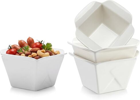 Zhehao Set of 4 Food Truck Large Ceramic Take out Boxes 6 x 6 x 3 Inch White Porcelain Foods Container Bowl 60 oz Microwave Dishwasher Safe Box for Salad Pasta Food Truck Snacks Restaurant Party in Kuwait