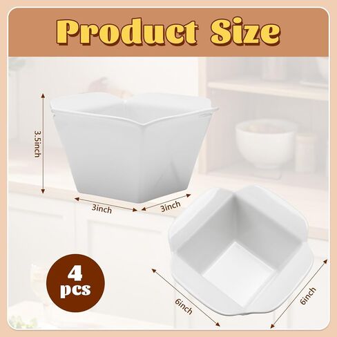 Zhehao Set of 4 Food Truck Large Ceramic Take out Boxes 6 x 6 x 3 Inch White Porcelain Foods Container Bowl 60 oz Microwave Dishwasher Safe Box for Salad Pasta Food Truck Snacks Restaurant Party in Kuwait