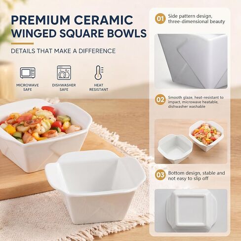 Zhehao Set of 4 Food Truck Large Ceramic Take out Boxes 6 x 6 x 3 Inch White Porcelain Foods Container Bowl 60 oz Microwave Dishwasher Safe Box for Salad Pasta Food Truck Snacks Restaurant Party in Kuwait