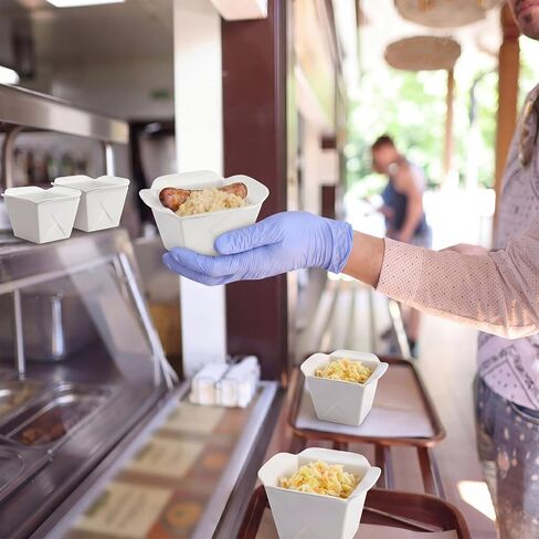 Zhehao Set of 4 Food Truck Large Ceramic Take out Boxes 6 x 6 x 3 Inch White Porcelain Foods Container Bowl 60 oz Microwave Dishwasher Safe Box for Salad Pasta Food Truck Snacks Restaurant Party in Kuwait