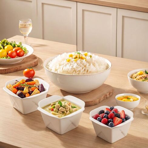 Zhehao Set of 4 Food Truck Large Ceramic Take out Boxes 6 x 6 x 3 Inch White Porcelain Foods Container Bowl 60 oz Microwave Dishwasher Safe Box for Salad Pasta Food Truck Snacks Restaurant Party in Kuwait
