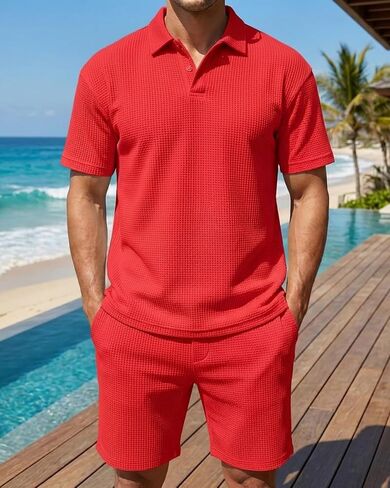 Men’s Polo Shirt Shorts Set 2 Piece Outfit Casual Summer Athletic Matching Set in Kuwait