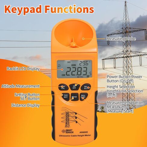 مقياس ارتفاع الكابل بالموجات فوق الصوتية، أداة قياس ارتفاع الكابل 6 كابلات، شاشة LCD بطول 3-23 مترًا، مجموعة اختبار الكابلات المحمولة مع حقيبة in Kuwait