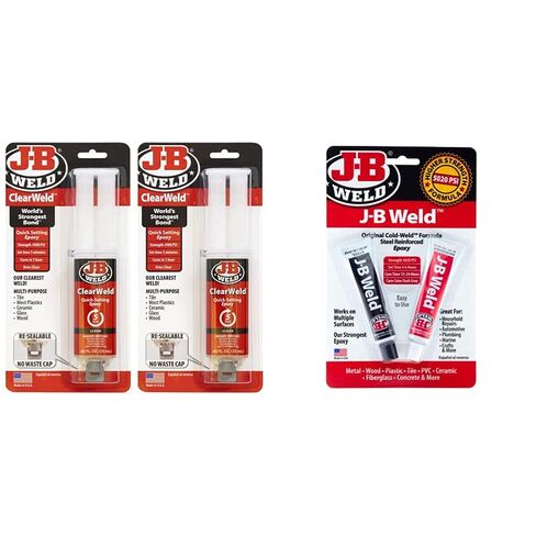 J-B Weld ClearWeld 5 Minute Epoxy, Clear, Syringe, 2 Pack, 50112-2 & 8265S Original Cold-Weld Steel Reinforced Epoxy - 2 oz. in Kuwait