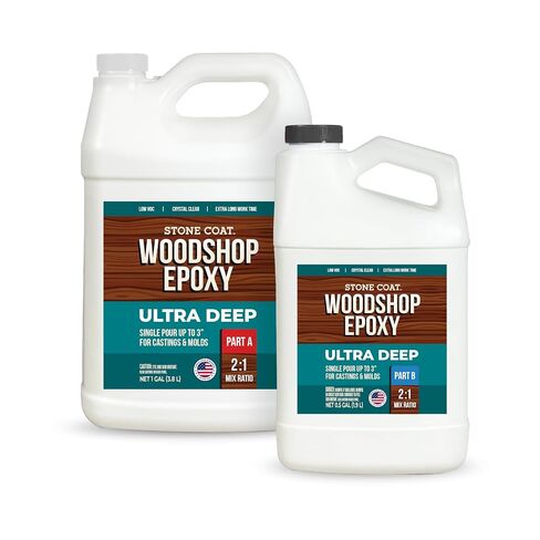 Stone Coat Woodshop Epoxy Ultra Deep، طقم 1.5 جالون، كريستال شفاف عميق صب راتنجات الإيبوكسي، آمن للطعام، مقاوم للأشعة فوق البنفسجية، التسوية الذاتية، وقت عمل طويل، مثالي لطاولات النهر، المسبوكات الكبيرة، صب طبقة 3 بوصات in Kuwait