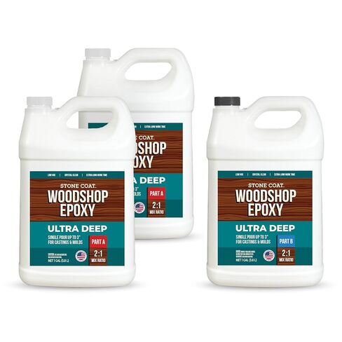 Stone Coat Woodshop Epoxy Ultra Deep، طقم 1.5 جالون، كريستال شفاف عميق صب راتنجات الإيبوكسي، آمن للطعام، مقاوم للأشعة فوق البنفسجية، التسوية الذاتية، وقت عمل طويل، مثالي لطاولات النهر، المسبوكات الكبيرة، صب طبقة 3 بوصات in Kuwait