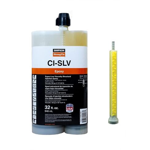 Simpson Strong-Tie CISLV32 CI-SLV Super-Low-Viscosity Structural Injection Epoxy - 32 oz. Cartridge, Moisture-Tolerant, Freeze-Thaw Resistant, Includes EMNO22 Mixing Nozzle (Pack of 5) in Kuwait