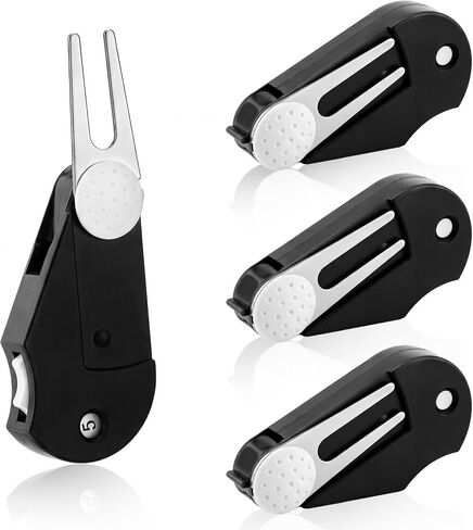 4 Pack Golf Multi-Tool Foldable 5 in 1 Golfing Tool with Divot Stroke Score Counter Ball Marker Club Brush and Groove Cleaner Portable Golfing Accessories Tool with Clip for Golf Lover in Kuwait