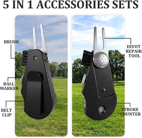 4 Pack Golf Multi-Tool Foldable 5 in 1 Golfing Tool with Divot Stroke Score Counter Ball Marker Club Brush and Groove Cleaner Portable Golfing Accessories Tool with Clip for Golf Lover in Kuwait