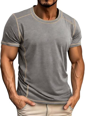 Mens Athletic Shirts Summer Short Sleeve Crew Neck Colorblock T-Shirts Casual Basic Lightweight Tees Tops in Kuwait