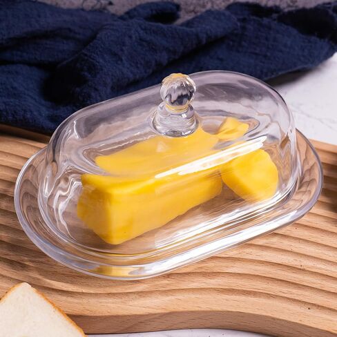 Champagne Color Glass Butter Dish with Lid, Covered Butter Stick Holder Tray, Large Crystal Glass Butter Storage Container for Kitchen Countertop in Saudi Arabia