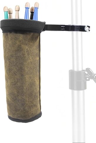 CashBeat Clamp-On Drumstick Holder for Drum Set, Nylon Drum Sticks Bag | Lockable Aluminum Alloy Clip Drumstick Container Bag for Electric Drum Set, Holds Around 10 Sticks, Brown in Kuwait