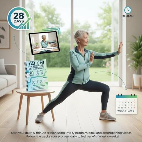 Tai Chi Manual for Seniors and Beginners, Spiral Bound Guide Book, 10-Minute Daily 4-Week Tai Chi Training Book for Elderly Fitness, Relaxation and Balance Improvement in Kuwait