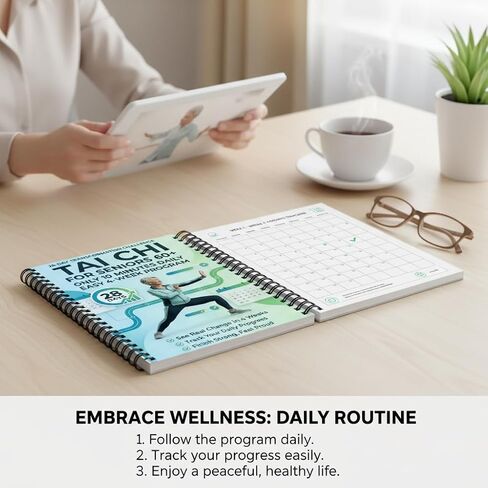 Tai Chi Manual for Seniors and Beginners, Spiral Bound Guide Book, 10-Minute Daily 4-Week Tai Chi Training Book for Elderly Fitness, Relaxation and Balance Improvement in Kuwait