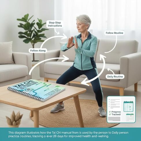 Tai Chi Manual for Seniors and Beginners, Spiral Bound Guide Book, 10-Minute Daily 4-Week Tai Chi Training Book for Elderly Fitness, Relaxation and Balance Improvement in Kuwait