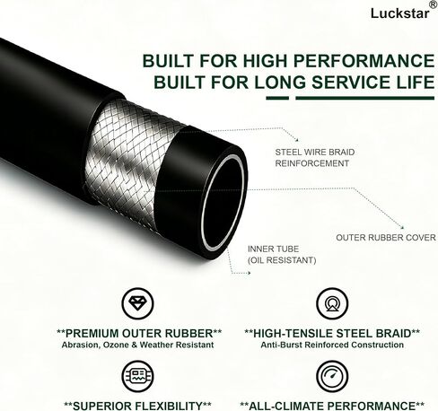 Luckstar 26711-04-04 84 بوصة طويلة 1/4 بوصة مجموعة دوارة للخرطوم الهيدروليكي، طبقتين من الفولاذ المضفر، EN853 SAE 100R2AT، أنثى JIC 37 درجة × أنثى JIC 37 درجة، 10150 رطل لكل بوصة مربعة ضغط العمل in Kuwait