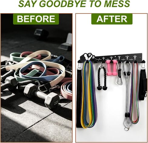 DEAYOU Home Gym Storage Rack Wall Mount, 9 Hook Gym Accessories Organization, Multi-Purpose Gym Equipment Hanger for Barbells, Resistance Bands, Jump Ropes, Lifting Belt, Row Handles, 16.5" in Saudi Arabia