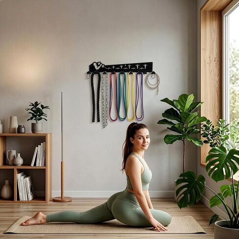DEAYOU Home Gym Storage Rack Wall Mount, 9 Hook Gym Accessories Organization, Multi-Purpose Gym Equipment Hanger for Barbells, Resistance Bands, Jump Ropes, Lifting Belt, Row Handles, 16.5" in Saudi Arabia