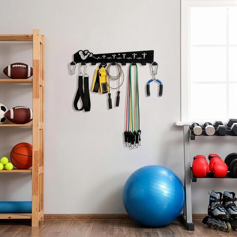 DEAYOU Home Gym Storage Rack Wall Mount, 9 Hook Gym Accessories Organization, Multi-Purpose Gym Equipment Hanger for Barbells, Resistance Bands, Jump Ropes, Lifting Belt, Row Handles, 16.5" in Saudi Arabia