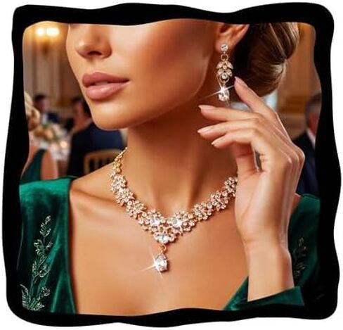 CLOACE Rhinestone Wedding Bridal Jewelry Set Silver Sparkly Earrings Prom Necklace Jewelry Accessories for Women in Saudi Arabia