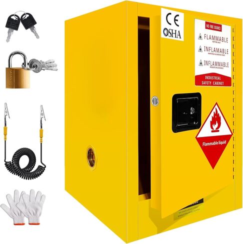 12 Gallon Galvanized Steel Flammable Safety Cabinet, 23H x18W x18D, Adjustable Shelf for Industrial, Commercial & Home Hazardous Storage (Yellow) in Kuwait
