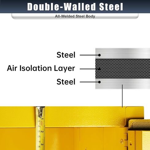 12 Gallon Galvanized Steel Flammable Safety Cabinet, 23H x18W x18D, Adjustable Shelf for Industrial, Commercial & Home Hazardous Storage (Yellow) in Kuwait