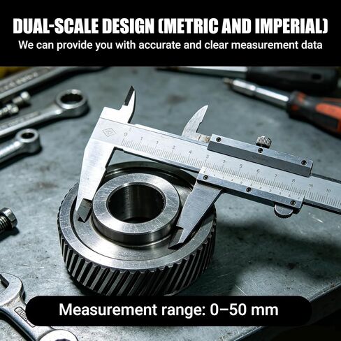 Vernier Caliper, 50mm Vernier Caliper, Measuring Tool 0.05mm Accuracy Metric Imperial Dual Scale Stainless Steel Range 0‑50mm Inside Outside Depth Step Measurements in Kuwait