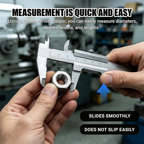 Vernier Caliper, 50mm Vernier Caliper, Measuring Tool 0.05mm Accuracy Metric Imperial Dual Scale Stainless Steel Range 0‑50mm Inside Outside Depth Step Measurements in Kuwait