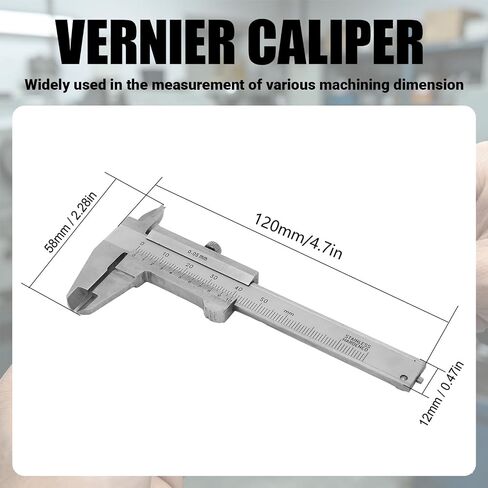 Vernier Caliper, 50mm Vernier Caliper, Measuring Tool 0.05mm Accuracy Metric Imperial Dual Scale Stainless Steel Range 0‑50mm Inside Outside Depth Step Measurements in Kuwait