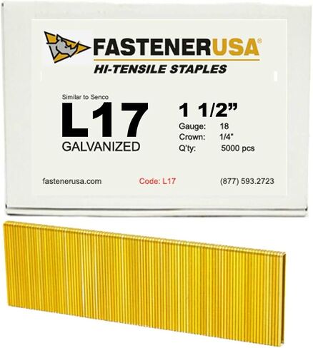 1-1/2" Leg x 1/4" Crown 18GA GALV L17 Staples 5,000ct in Kuwait