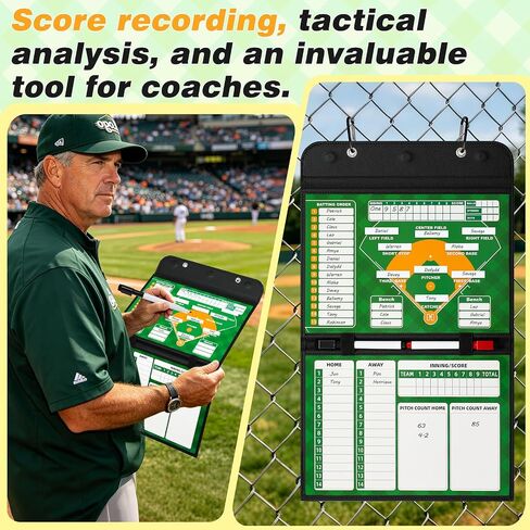Magnetic Baseball Lineup Board, Collapsible Baseball Coach Board for Dugout, Double-Sided Magnetic Dry-Erase Surface, Leather Cover, 40 Magnetic Cards, Portable for Coaches & Teams in Kuwait