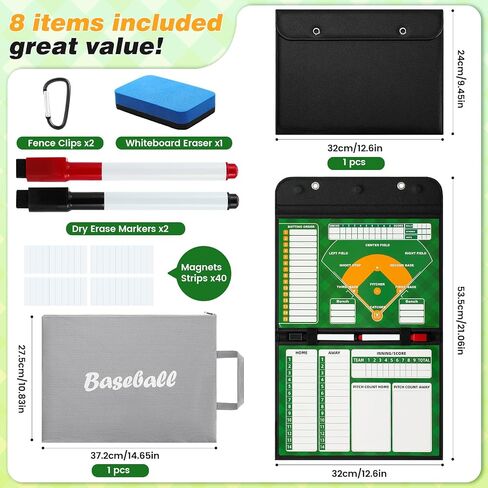 Magnetic Baseball Lineup Board, Collapsible Baseball Coach Board for Dugout, Double-Sided Magnetic Dry-Erase Surface, Leather Cover, 40 Magnetic Cards, Portable for Coaches & Teams in Kuwait