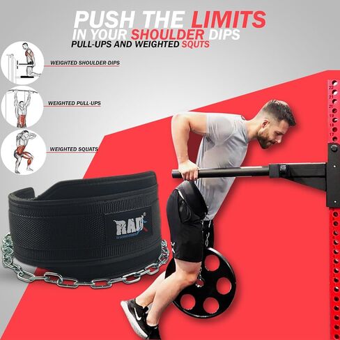 RAD Weighted Dip Belt for Men Comfortable Material Neoprene & Nylon Weight Pullups Squat Belt with Chain Weight Lifting Waist Dipping Belt for Workout in Kuwait