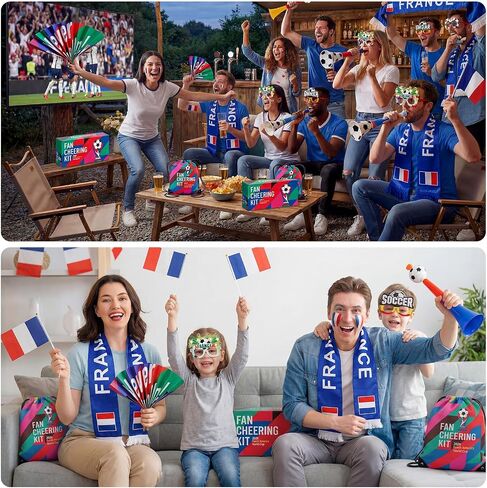 Ultimate 2026 World Soccer Cup USA Fan Kit - 7-in-1 Match Day Set: Flag, Trumpet, Scarf, Glasses, Tattoos, Schedule & Backpack - Patriotic Parade Party Supplies for Fans (FRA) in Kuwait