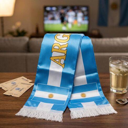 Argentina Soccer Scarf Argentine Flag Satin Fan Scarf Sky Blue White 5.5 x 53 Inch (14 x 135 cm) Football Supporter Accessory Stadium Game Day Tailgate Watch Party Argentina Fan Gear in Kuwait