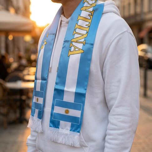 Argentina Soccer Scarf Argentine Flag Satin Fan Scarf Sky Blue White 5.5 x 53 Inch (14 x 135 cm) Football Supporter Accessory Stadium Game Day Tailgate Watch Party Argentina Fan Gear in Kuwait
