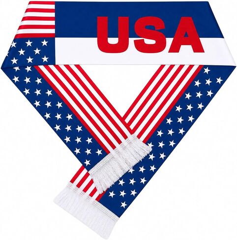 2 Pcs USA Soccer Definition Universal Polyester Trophy Scarf, American Flag Satin Fan Scarf with Red White Blue Stripes, Patriotic Sports Supporter Accessory for Game Day Celebrations in Kuwait
